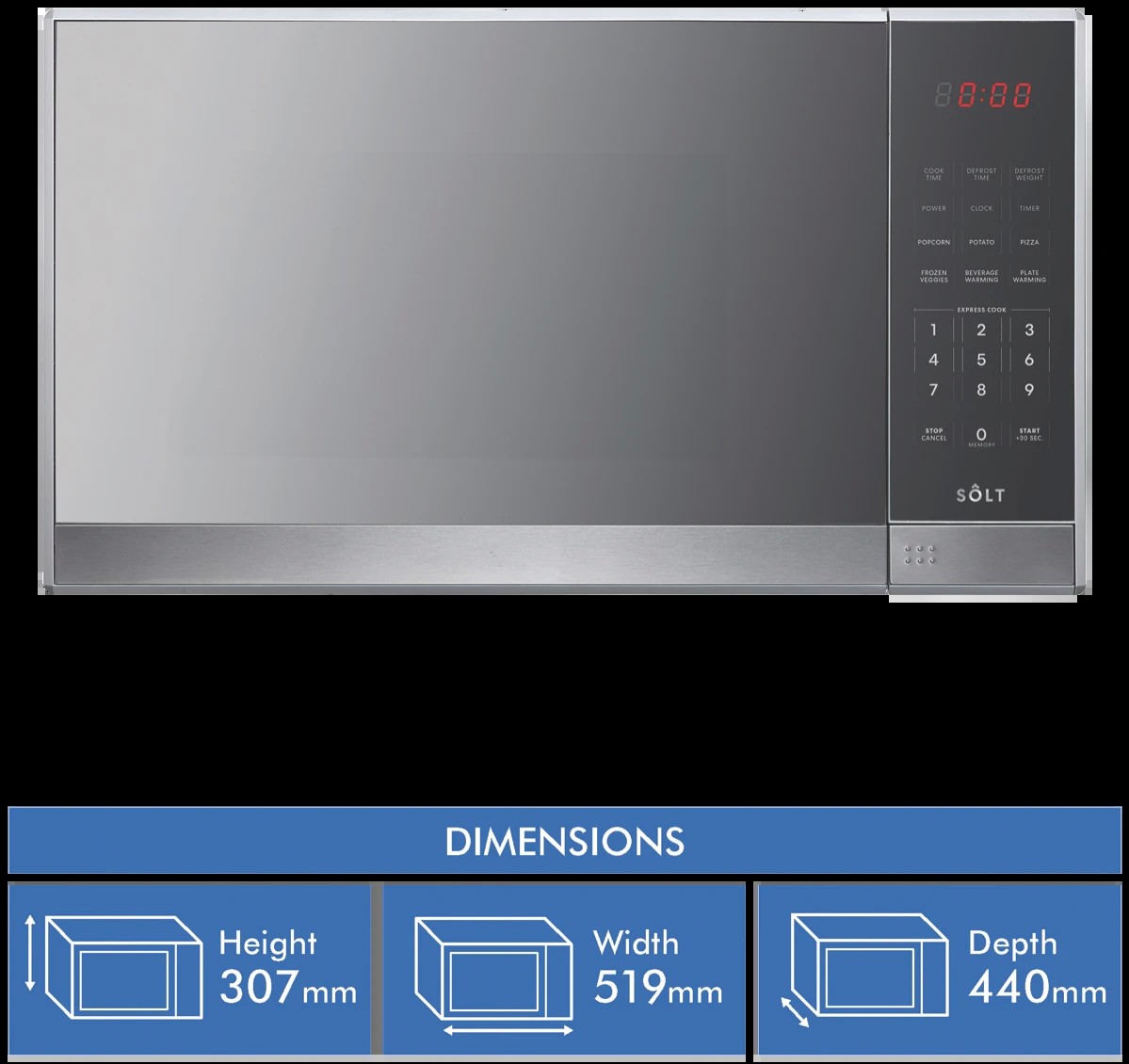 Microwave - 34L Solt 1100W Stainless Steel